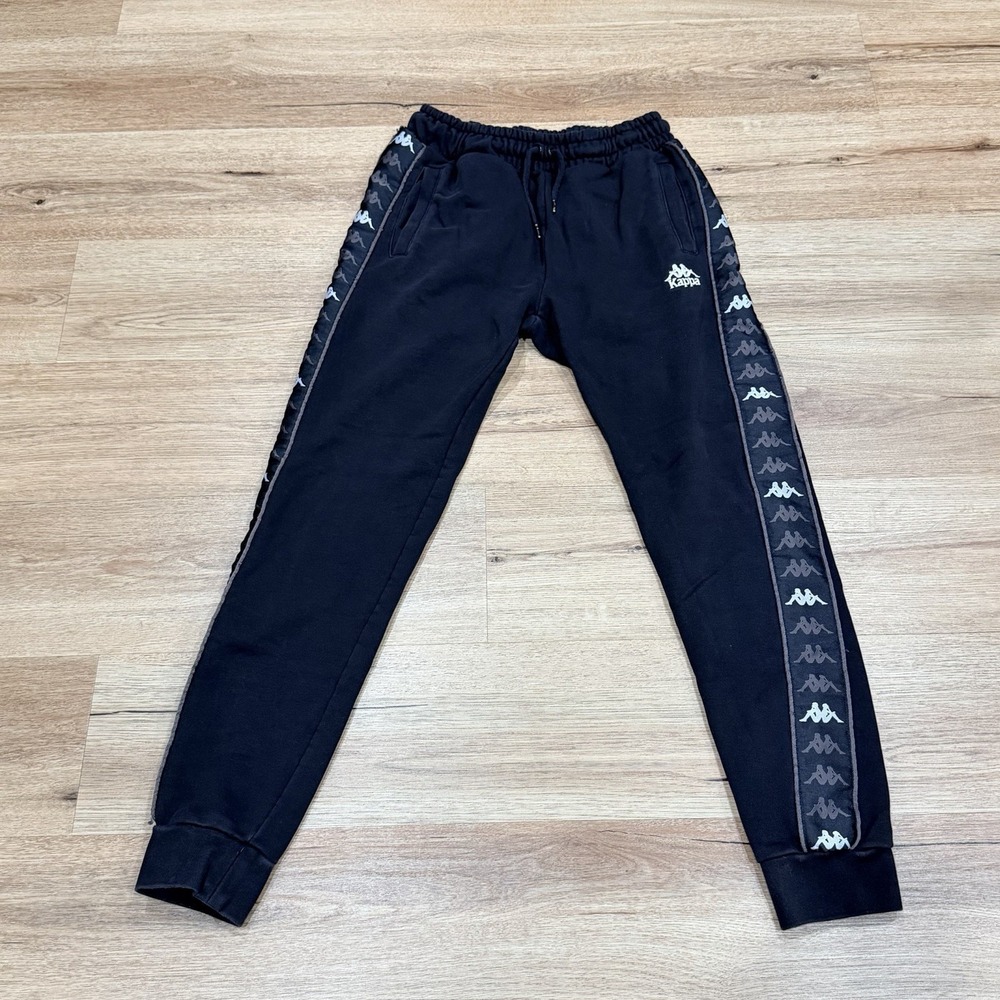 Kappa 222 Banda Black Jogger Track Pants Logo Tape Men's Small Sweatpants